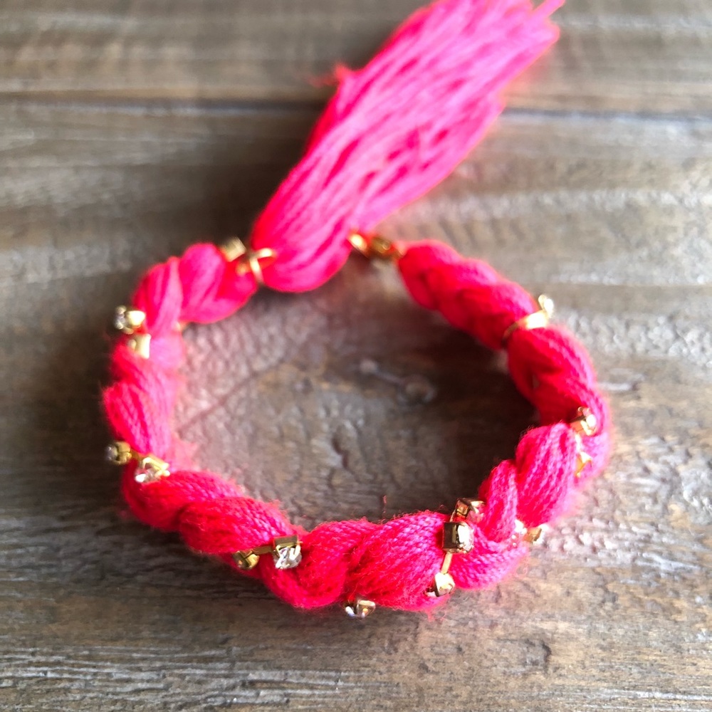 NEW! HANDMADE Pink Braided and Rhinestone Bracelet